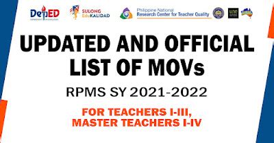 Updated and Official List of MOVs for Teacher I.